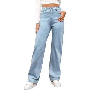 Women's Stretchy Cotton-Blend High Waist Straight Leg Jeans with Tummy Control